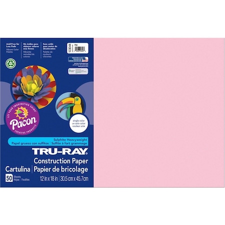 Tru-Ray Paper, Const, 12X18, Pink, 50Sh, PK25 PAC103044